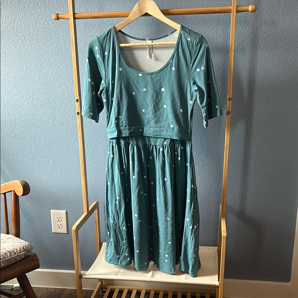 Latched Mama Steel Blue Dots Classic Cotton Dress EUC Size S